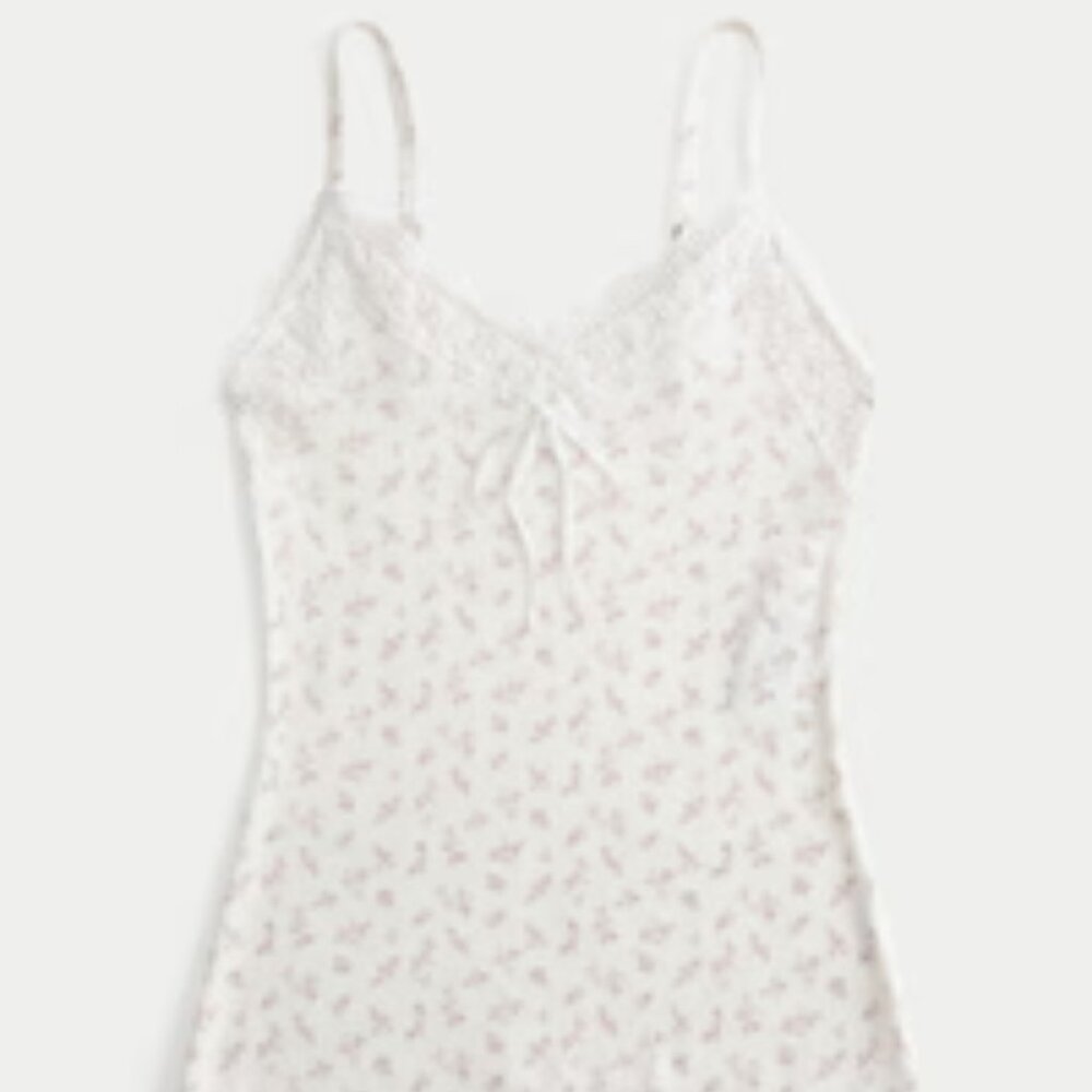 Hollister Women's White Floral Lace Trim Cami | XL